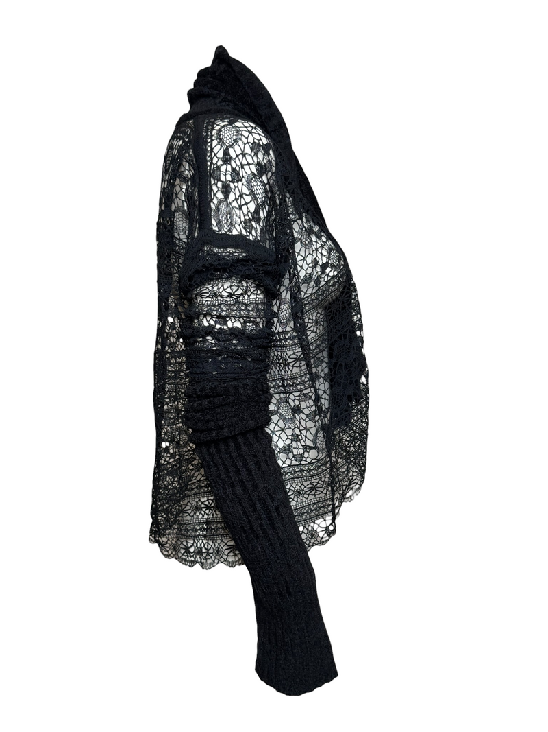 Christian Dior by John Galliano S/S 2000 Black Lace And Chenille Open-Front Cardigan