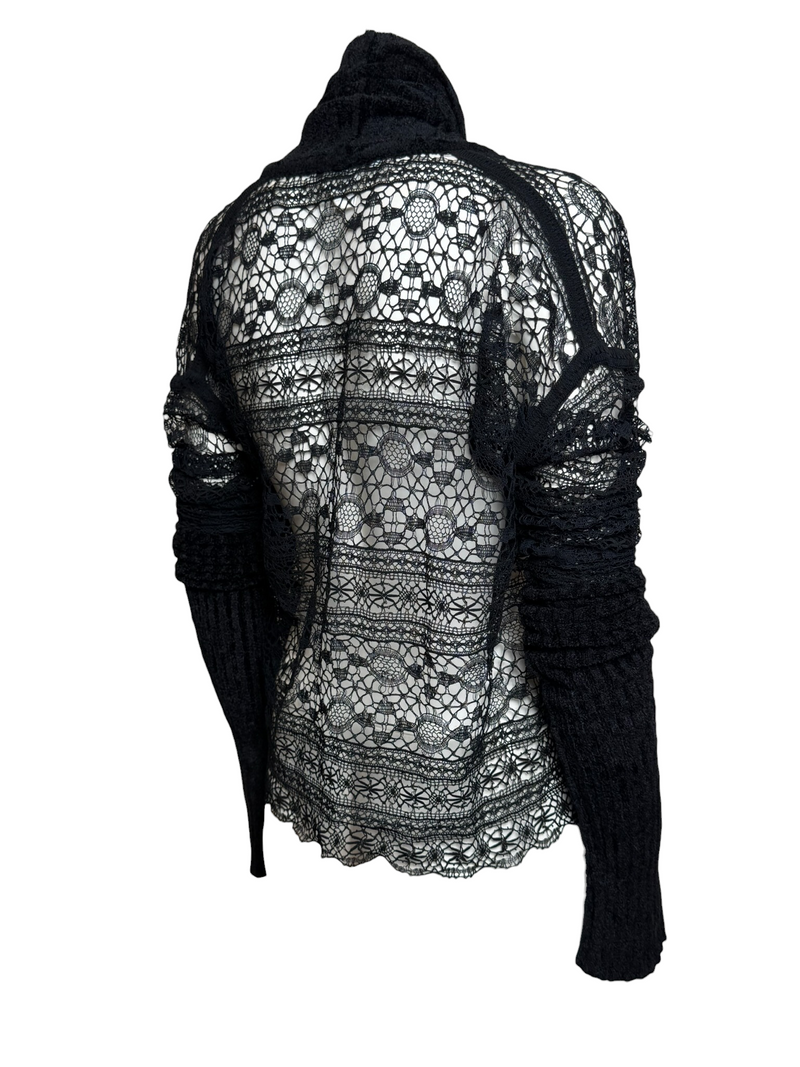 Christian Dior by John Galliano S/S 2000 Black Lace And Chenille Open-Front Cardigan