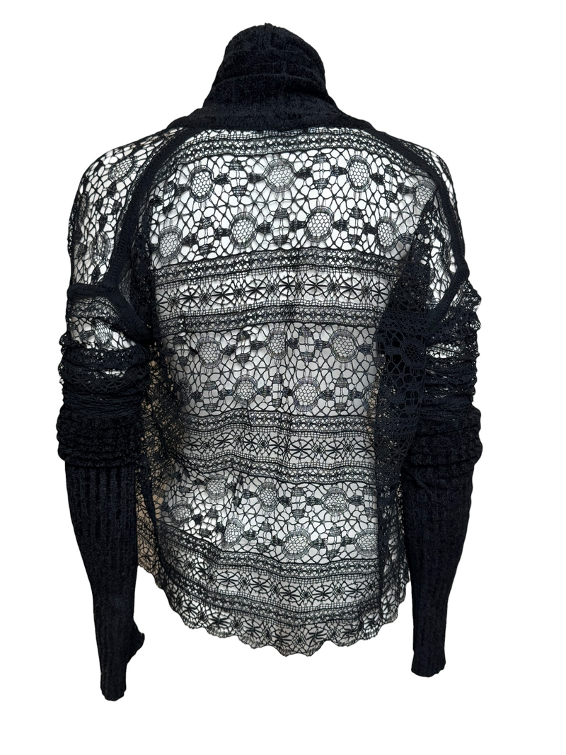 Christian Dior by John Galliano S/S 2000 Black Lace And Chenille Open-Front Cardigan