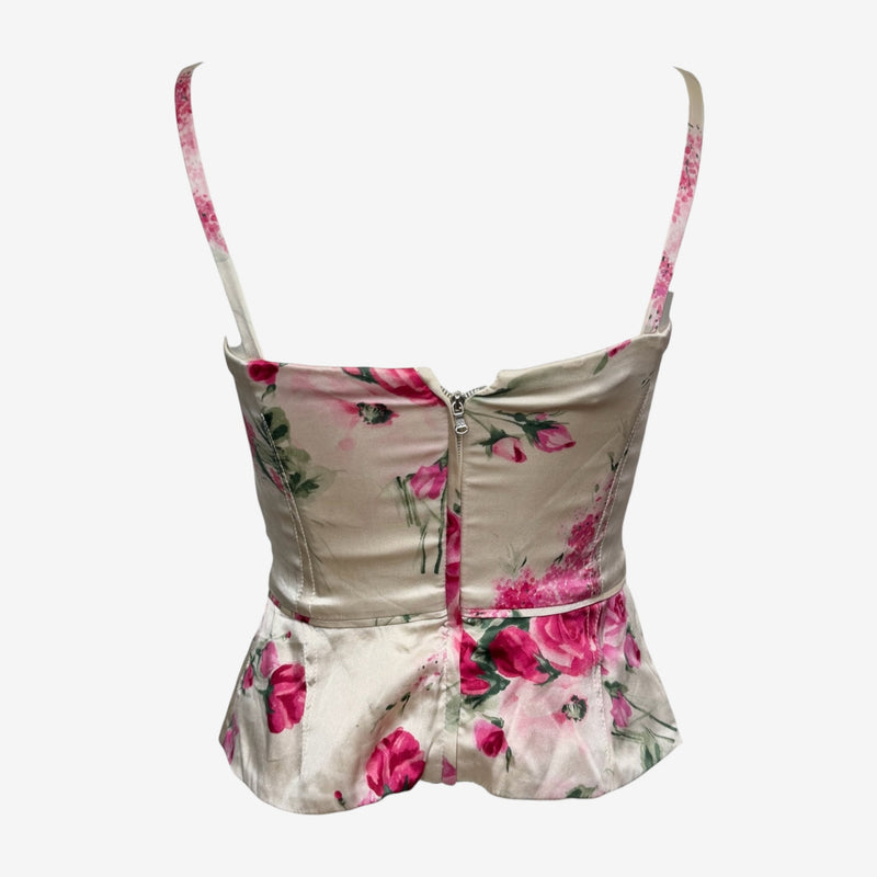 Dolce & Gabbana S/S 2006 Ivory Rose-Print Bustier Peplum Corset Top