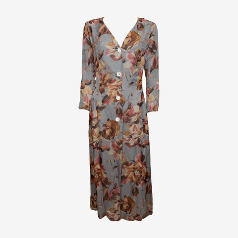 Dolce & Gabbana S/S 1997 Grey Floral-Print Button-Front Midi Coat