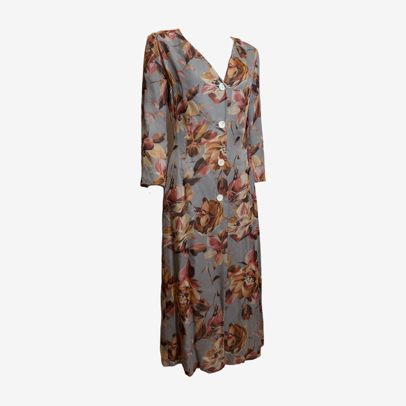 Dolce & Gabbana S/S 1997 Grey Floral-Print Button-Front Midi Coat