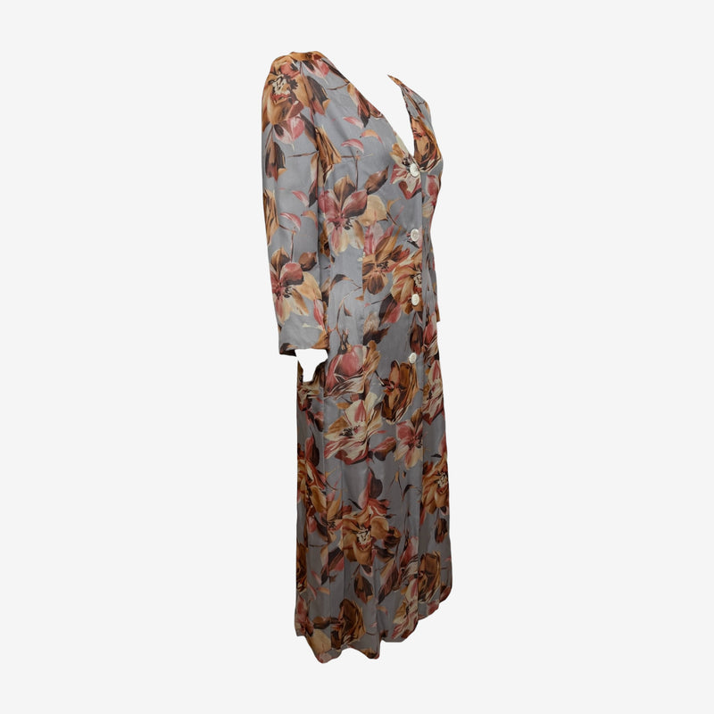 Dolce & Gabbana S/S 1997 Grey Floral-Print Button-Front Midi Coat