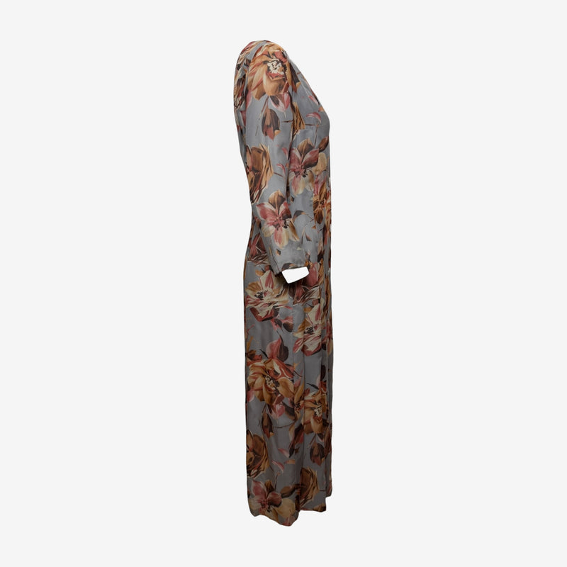 Dolce & Gabbana S/S 1997 Grey Floral-Print Button-Front Midi Coat