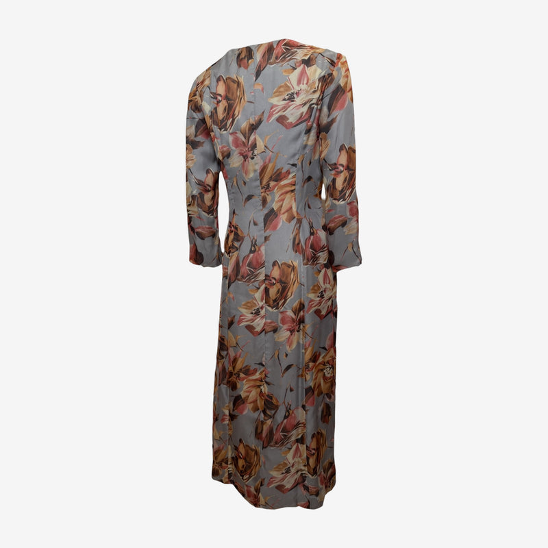 Dolce & Gabbana S/S 1997 Grey Floral-Print Button-Front Midi Coat