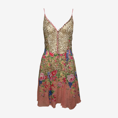 Blumarine S/S 2005 Pink Leopard And Floral Print Silk Slip Dress