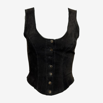Plein Sud 2000s Black Suede Corset-Cut Top