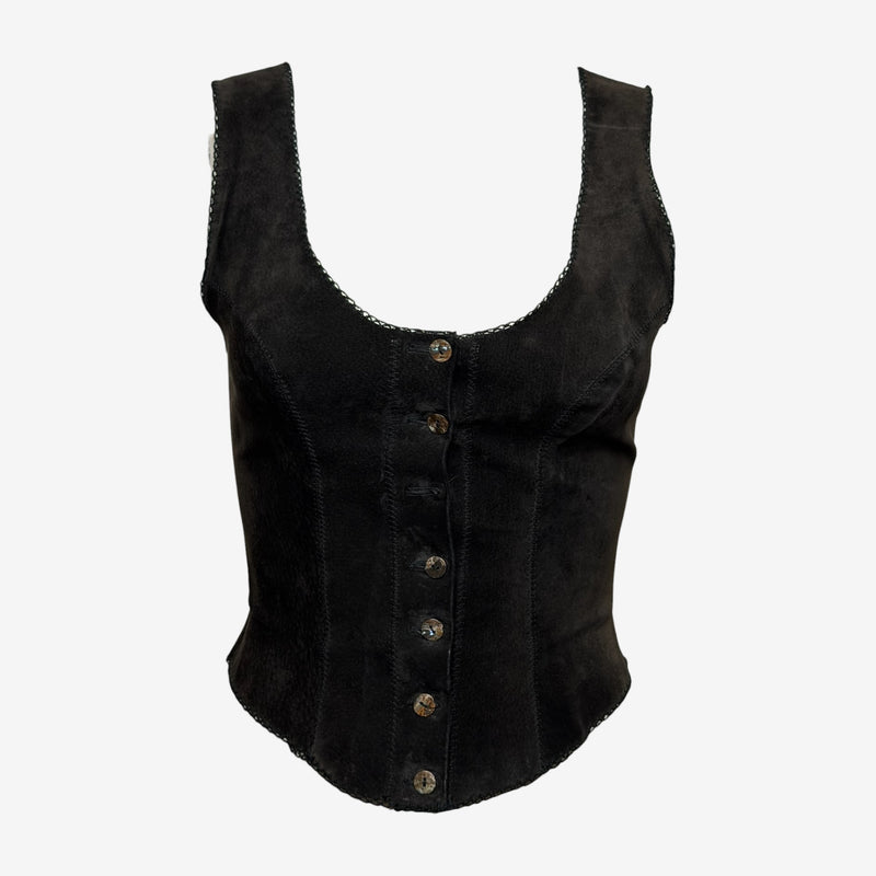 Plein Sud 2000s Black Suede Corset-Cut Top