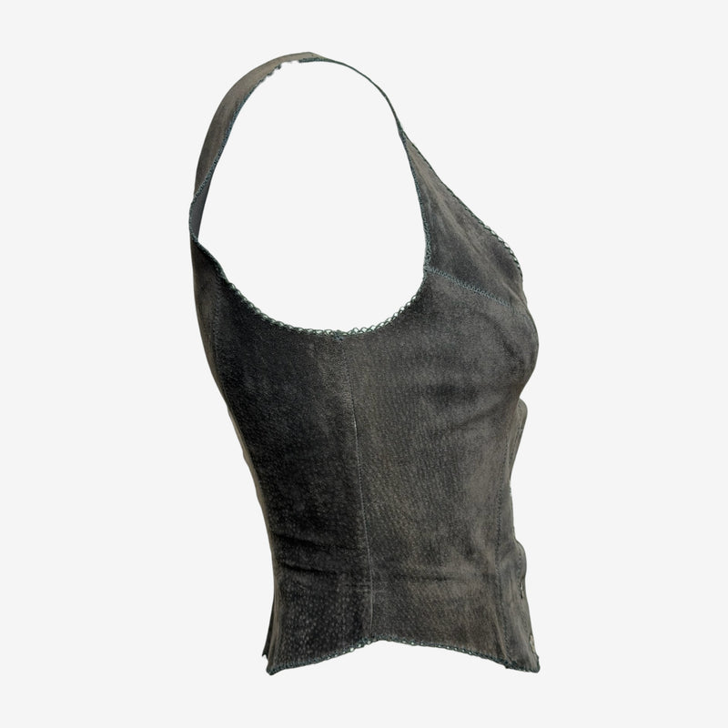 Plein Sud 2000s Black Suede Corset-Cut Top