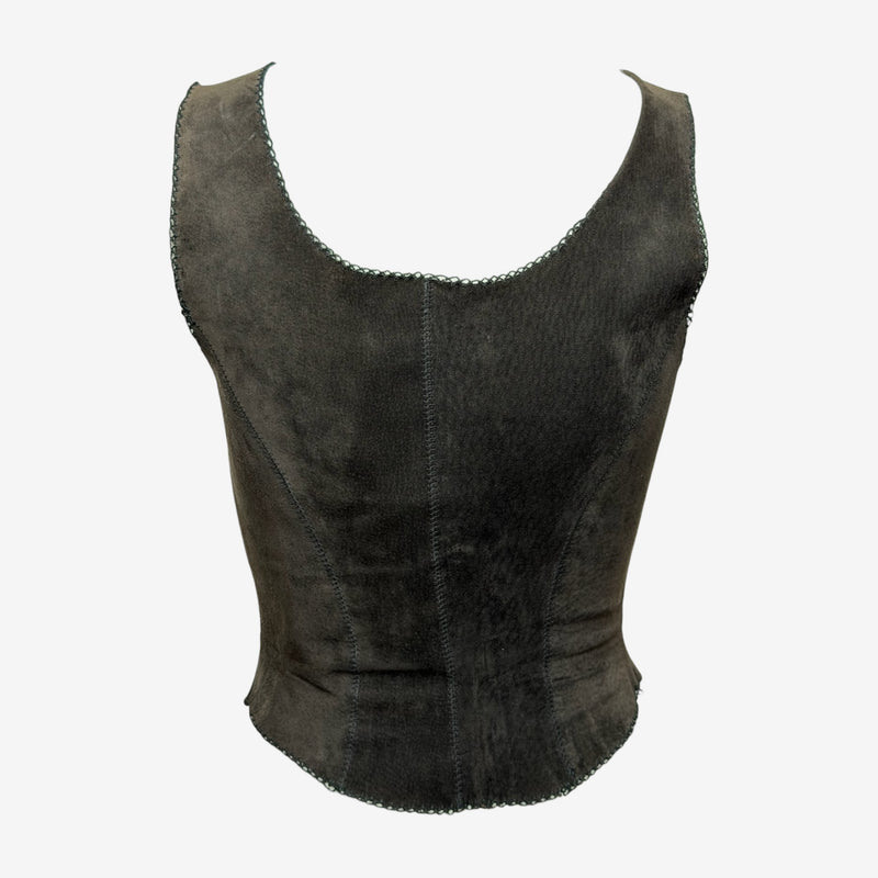 Plein Sud 2000s Black Suede Corset-Cut Top
