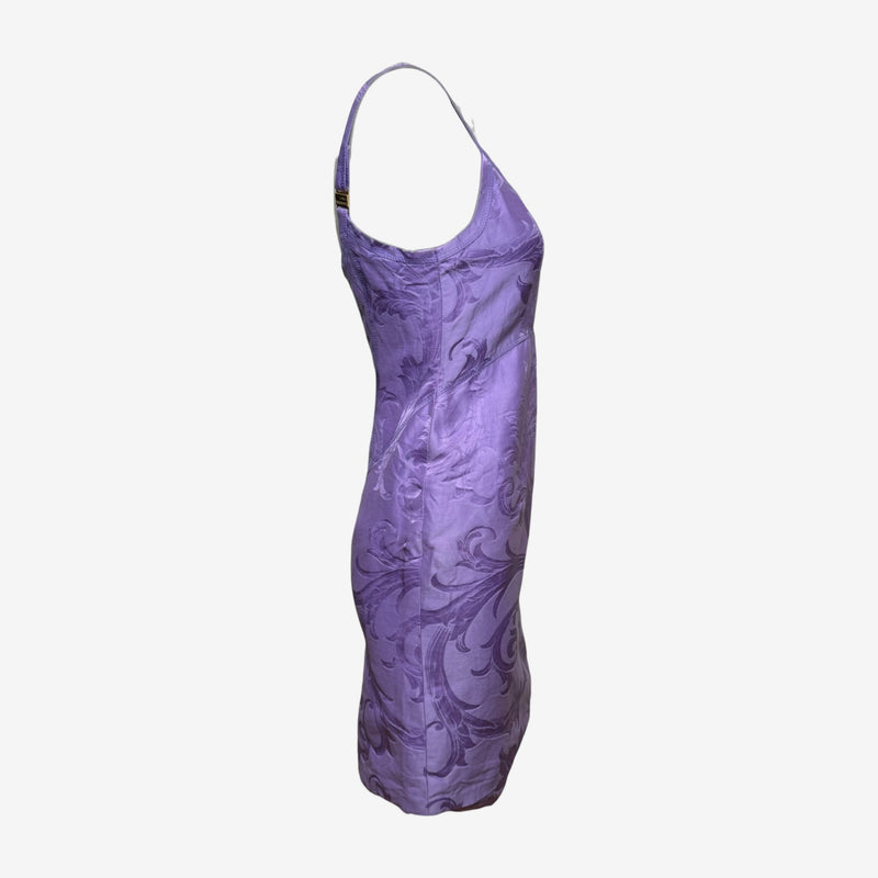 Gianni Versace F/W 2001 Purple Baroque-Print Slip Mini Dress