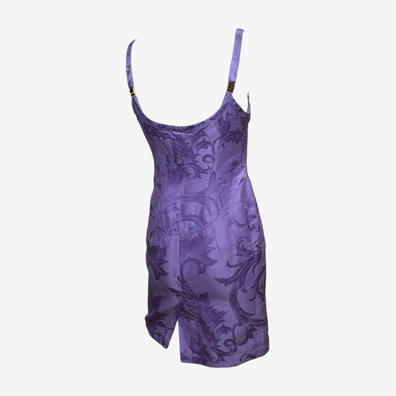 Gianni Versace F/W 2001 Purple Baroque-Print Slip Mini Dress