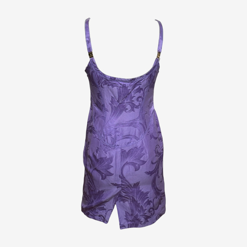 Gianni Versace F/W 2001 Purple Baroque-Print Slip Mini Dress