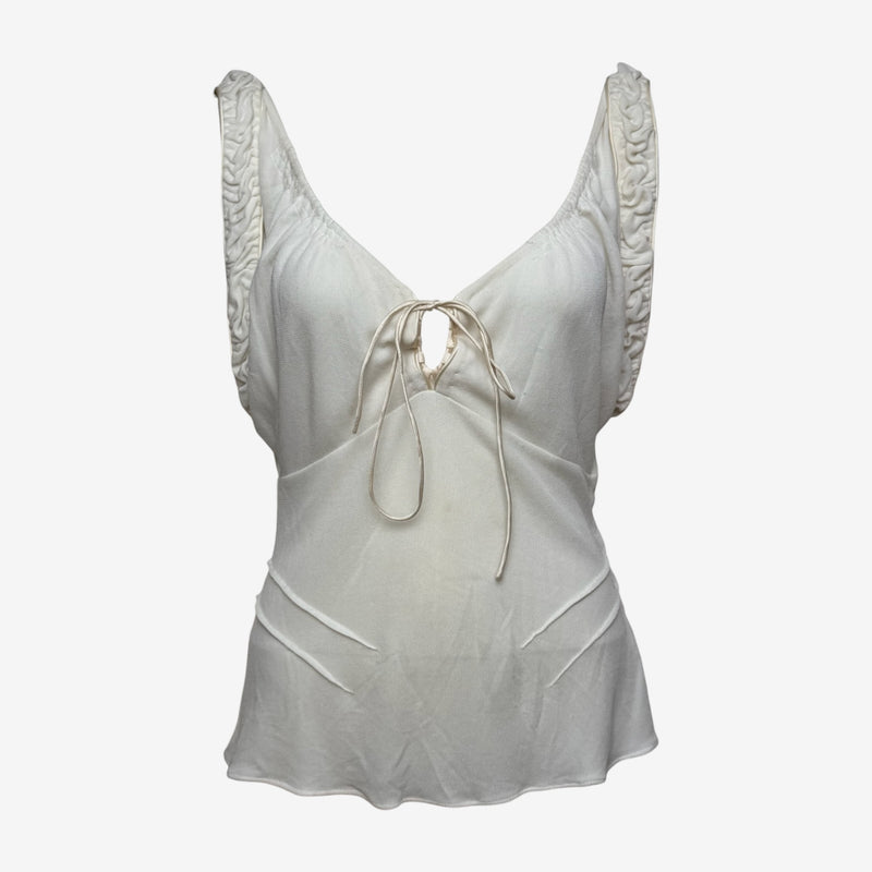 Gucci by Tom Ford S/S 2003 Ivory Ruched-Strap Tie-Front Top