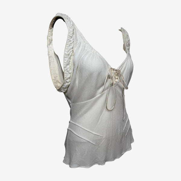 Gucci by Tom Ford S/S 2003 Ivory Ruched-Strap Tie-Front Top