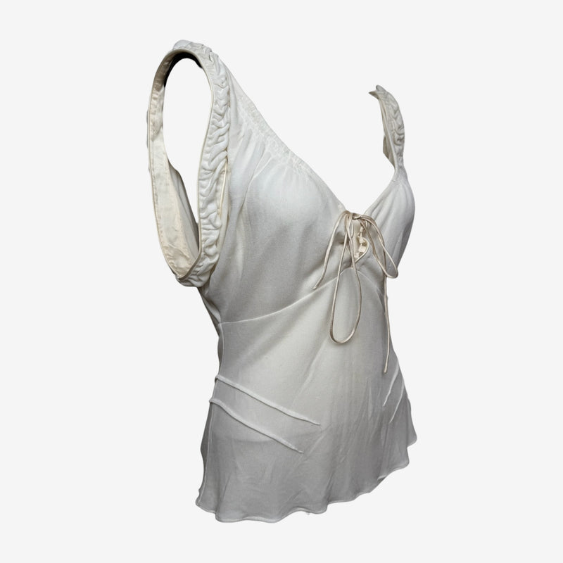 Gucci by Tom Ford S/S 2003 Ivory Ruched-Strap Tie-Front Top