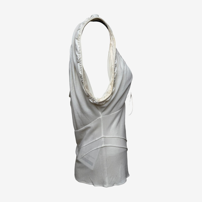 Gucci by Tom Ford S/S 2003 Ivory Ruched-Strap Tie-Front Top
