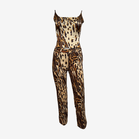 Dolce & Gabbana F/W 1999 Leopard Print Boned Corset And Straight-Leg Trousers Ensemble
