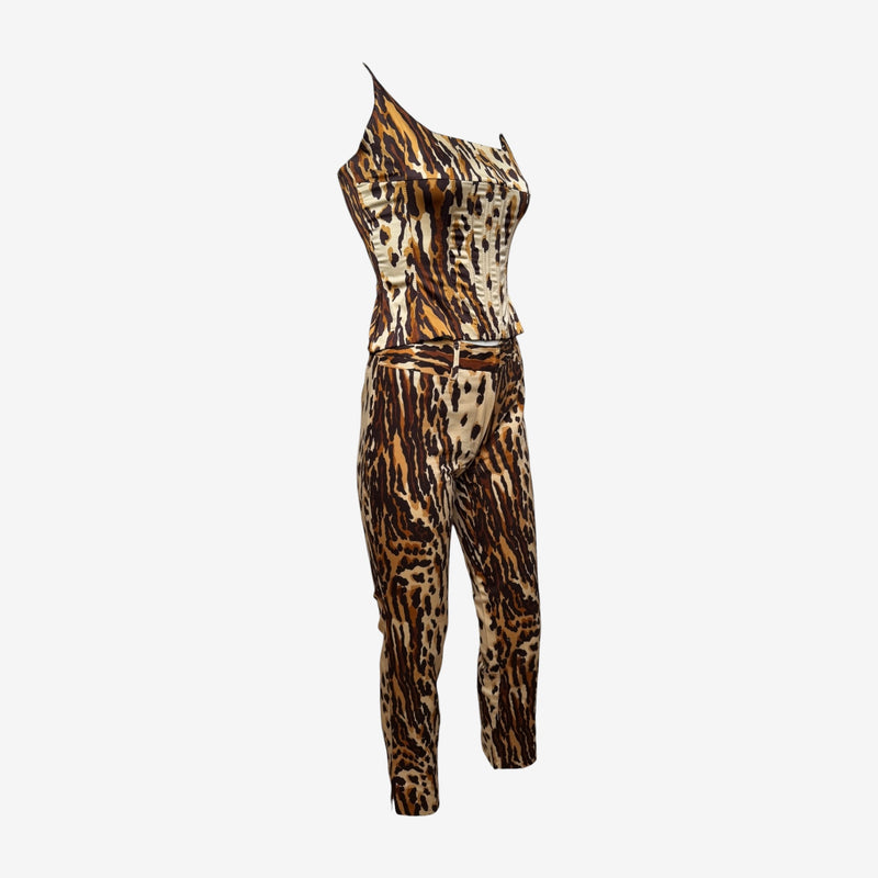Dolce & Gabbana F/W 1999 Leopard Print Boned Corset And Straight-Leg Trousers Ensemble