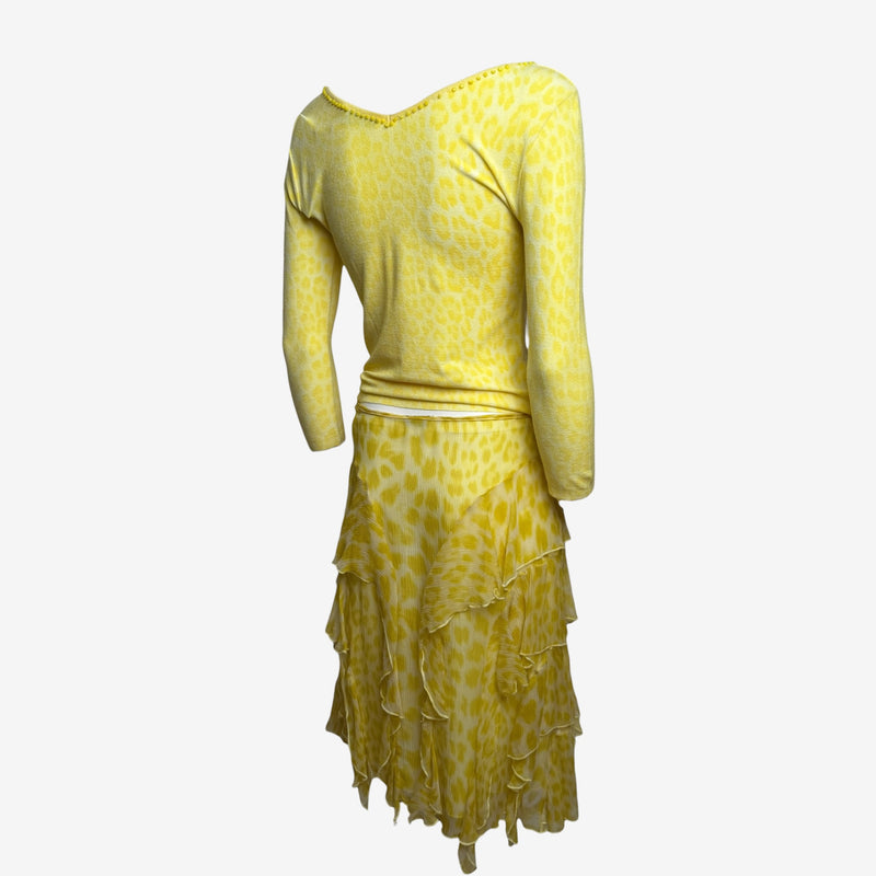 Blumarine S/S 2004 Yellow Leopard-Print Knit Top And Tiered Ruffle Skirt Ensemble