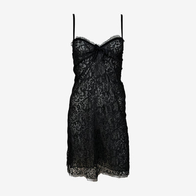 Yves Saint Laurent F/W 1990 Black Sheer Lace Slip Dress