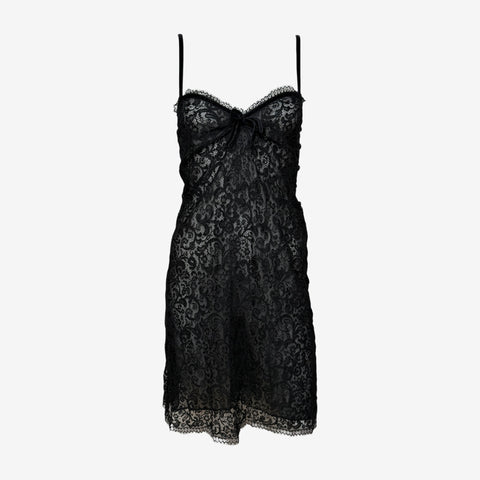 Yves Saint Laurent F/W 1990 Black Sheer Lace Slip Dress