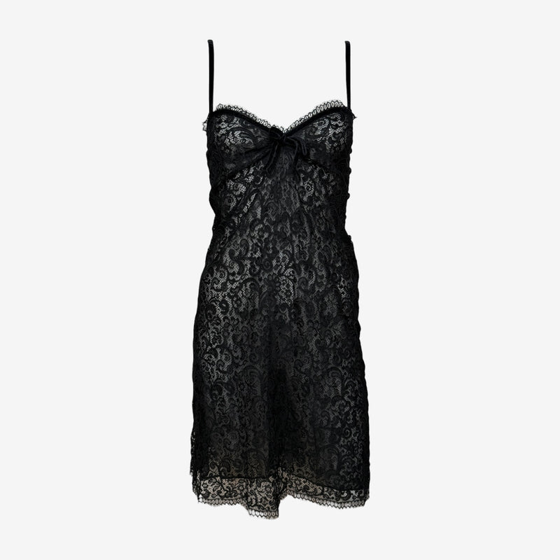 Yves Saint Laurent F/W 1990 Black Sheer Lace Slip Dress