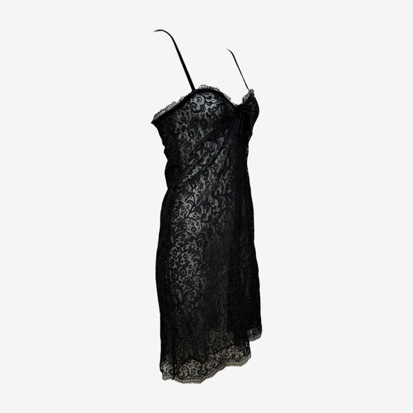 Yves Saint Laurent F/W 1990 Black Sheer Lace Slip Dress