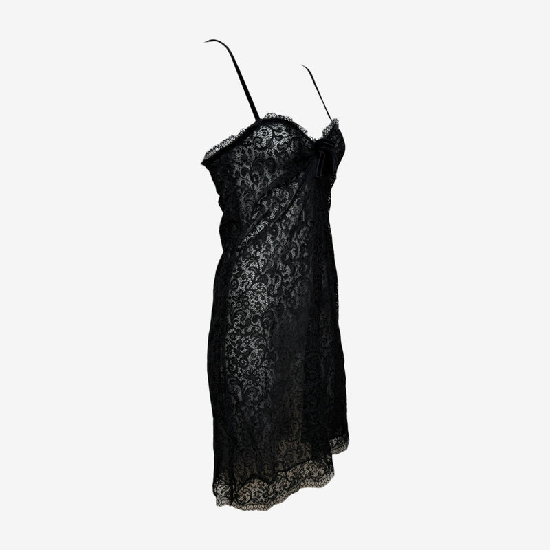 Yves Saint Laurent F/W 1990 Black Sheer Lace Slip Dress