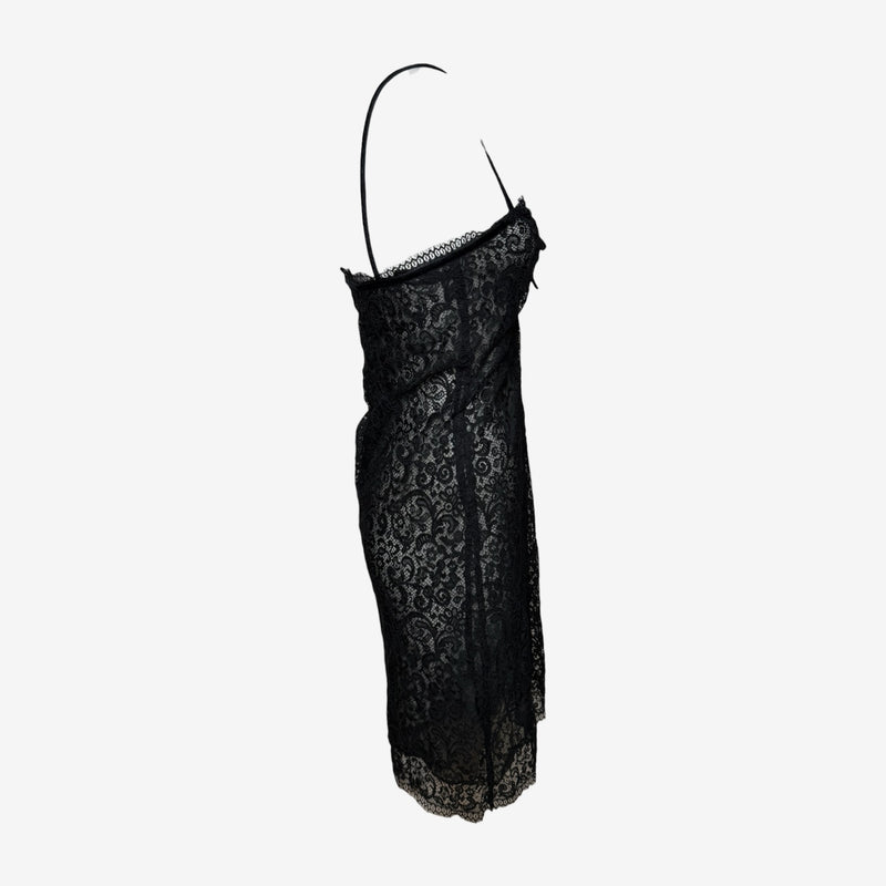 Yves Saint Laurent F/W 1990 Black Sheer Lace Slip Dress