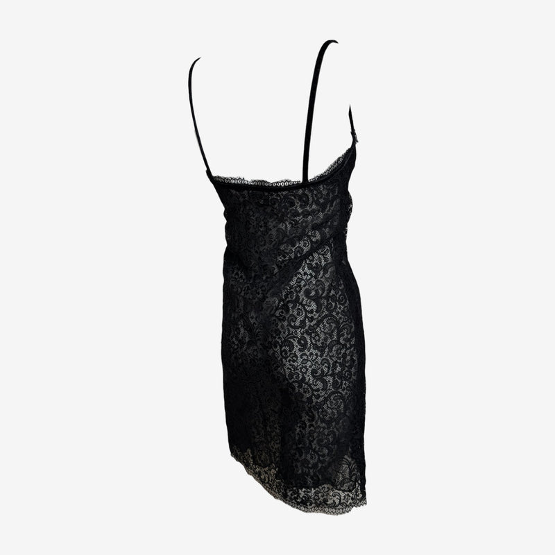 Yves Saint Laurent F/W 1990 Black Sheer Lace Slip Dress