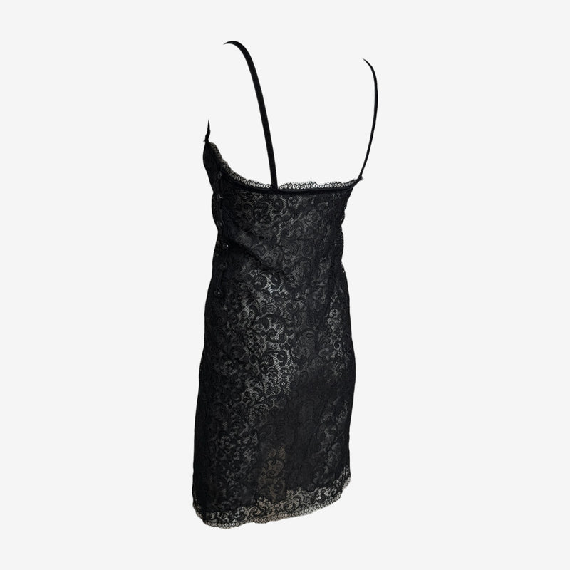 Yves Saint Laurent F/W 1990 Black Sheer Lace Slip Dress