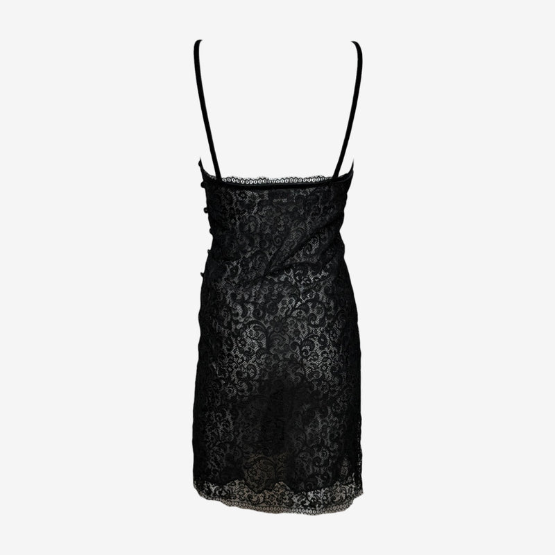 Yves Saint Laurent F/W 1990 Black Sheer Lace Slip Dress