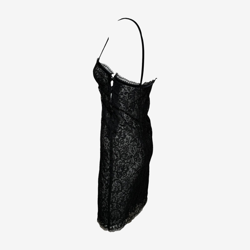 Yves Saint Laurent F/W 1990 Black Sheer Lace Slip Dress