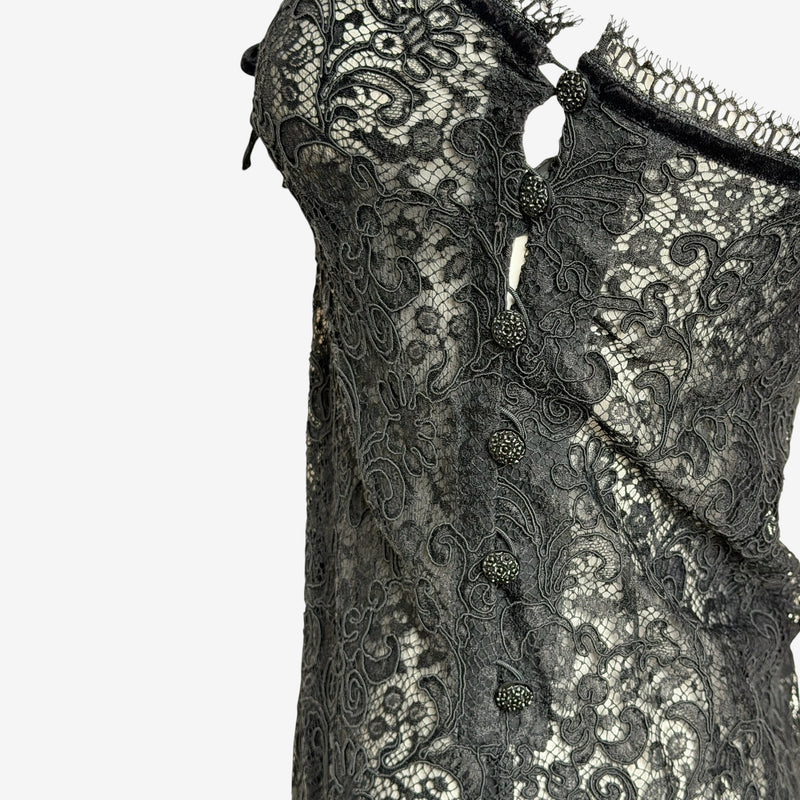 Yves Saint Laurent F/W 1990 Black Sheer Lace Slip Dress