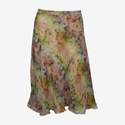 Valentino 2000s Watercolour Rose-Print Silk Bias-Cut Midi Skirt