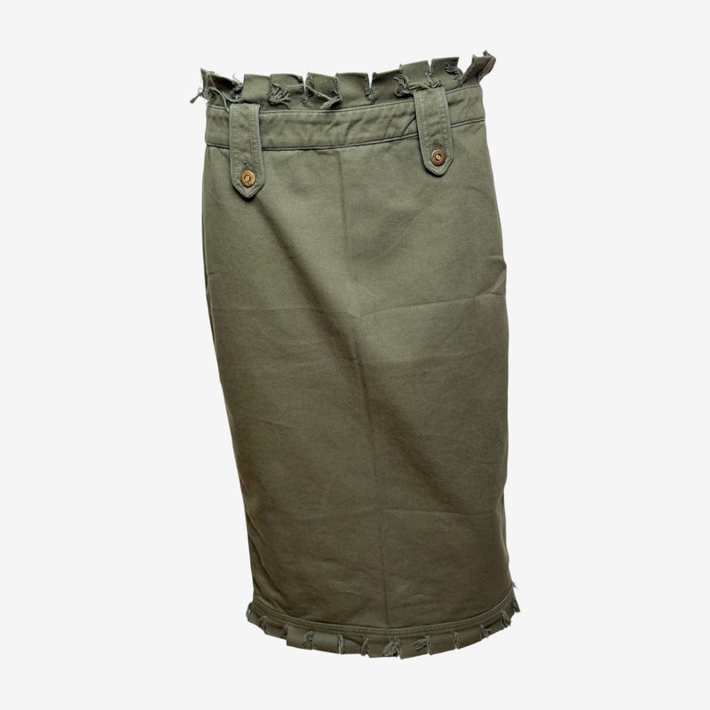 Alexander McQueen S/S 2003 Khaki Raw-Edge Frayed Pencil Skirt