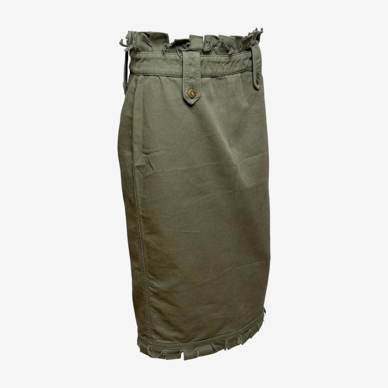 Alexander McQueen S/S 2003 Khaki Raw-Edge Frayed Pencil Skirt