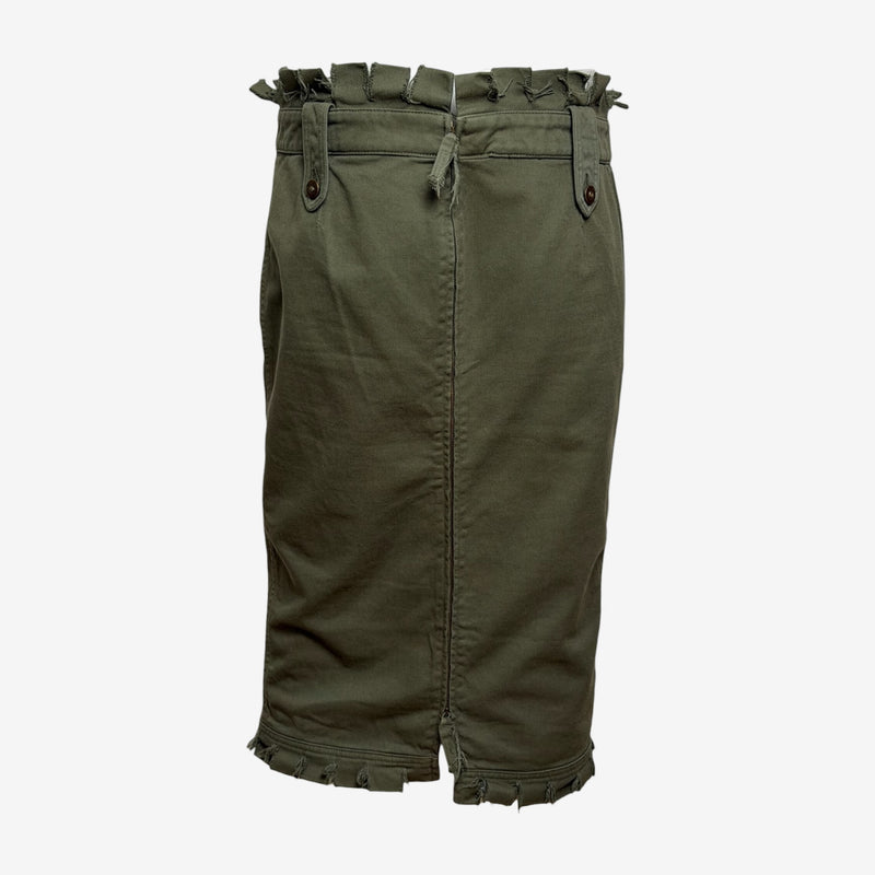 Alexander McQueen S/S 2003 Khaki Raw-Edge Frayed Pencil Skirt