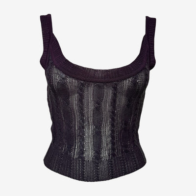 Christian Dior by John Galliano S/S 1999 Aubergine Cable-Knit Semi-Sheer Tank Top