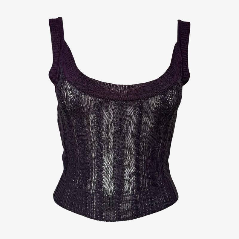 Christian Dior by John Galliano S/S 1999 Aubergine Cable-Knit Semi-Sheer Tank Top
