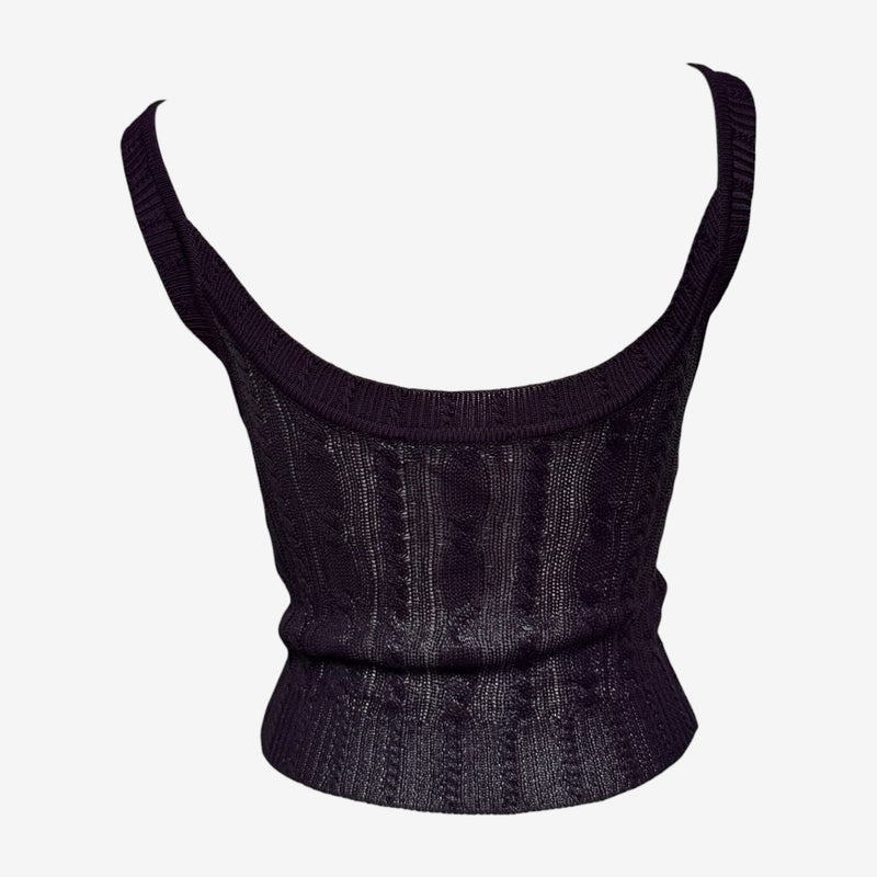 Christian Dior by John Galliano S/S 1999 Aubergine Cable-Knit Semi-Sheer Tank Top