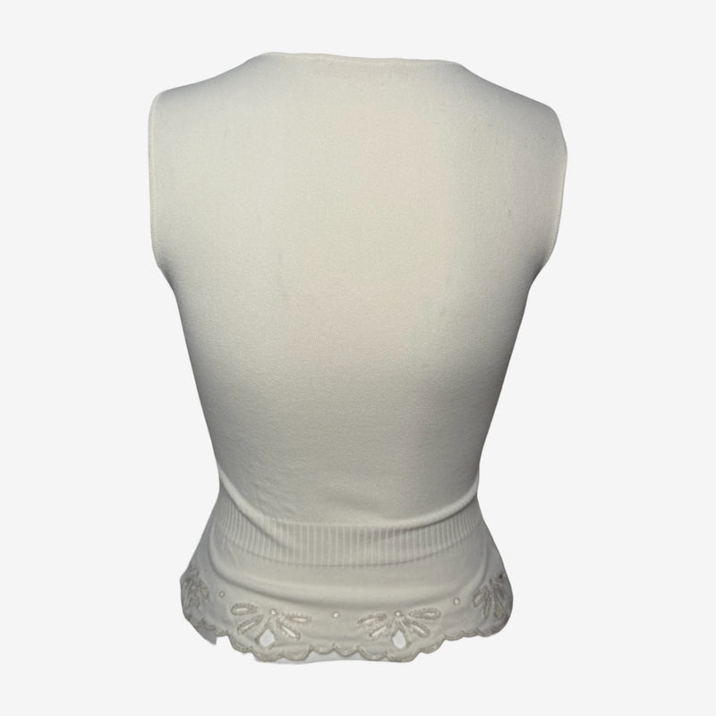 Valentino S/S 2003 White Ribbed-Knit Embroidered Beaded Tank Top