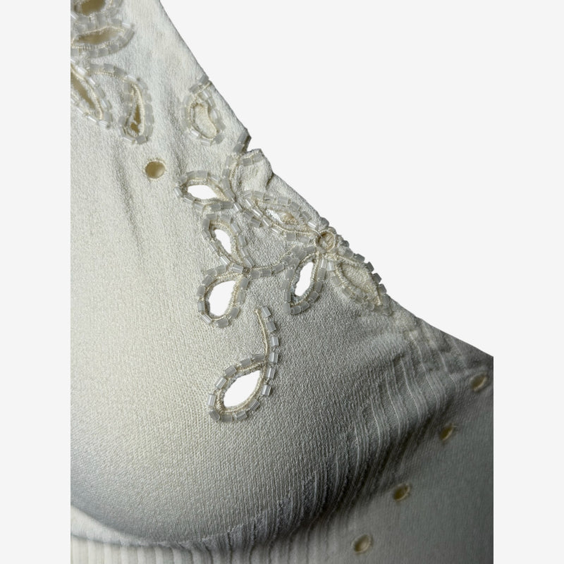 Valentino S/S 2003 White Ribbed-Knit Embroidered Beaded Tank Top