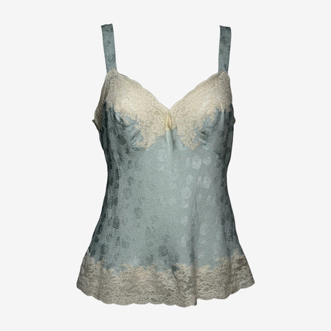 Christian Dior by John Galliano S/S 1999 Pale Blue Rose-Jacquard Lace-Trimmed Camisole Top