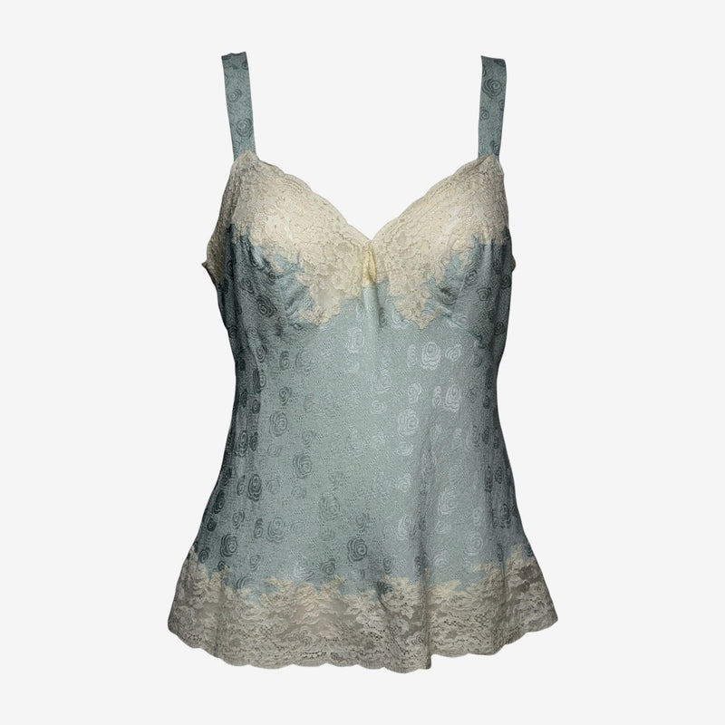 Christian Dior by John Galliano S/S 1999 Pale Blue Rose-Jacquard Lace-Trimmed Camisole Top