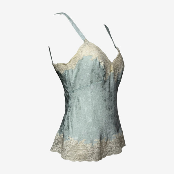 Christian Dior by John Galliano S/S 1999 Pale Blue Rose-Jacquard Lace-Trimmed Camisole Top