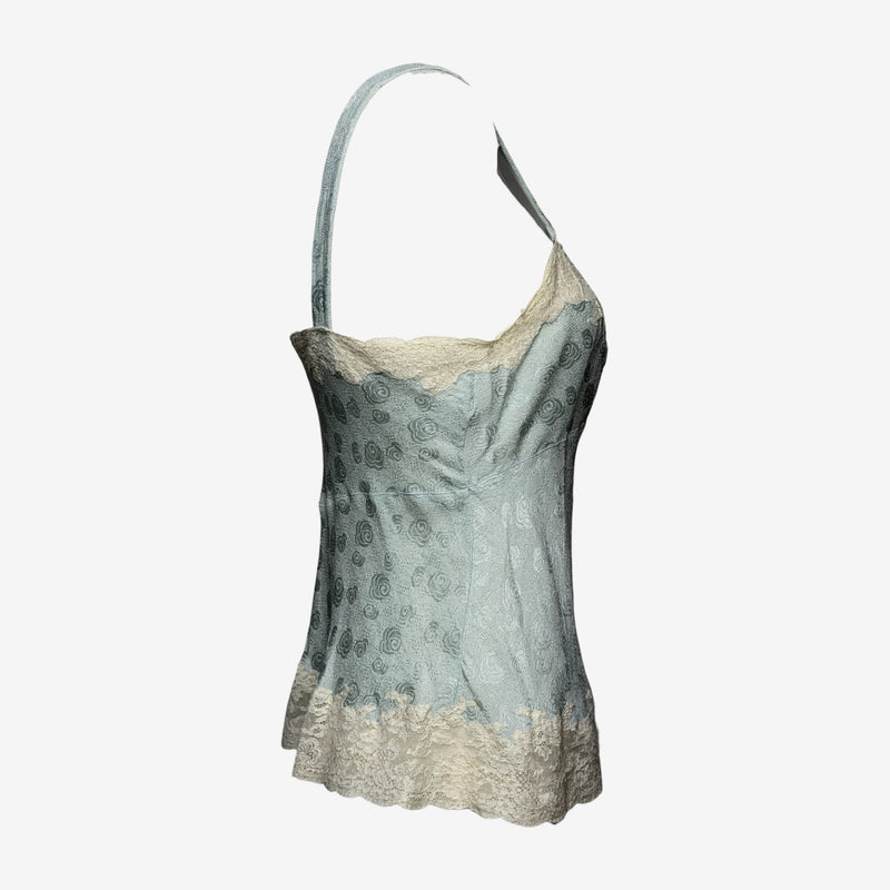 Christian Dior by John Galliano S/S 1999 Pale Blue Rose-Jacquard Lace-Trimmed Camisole Top