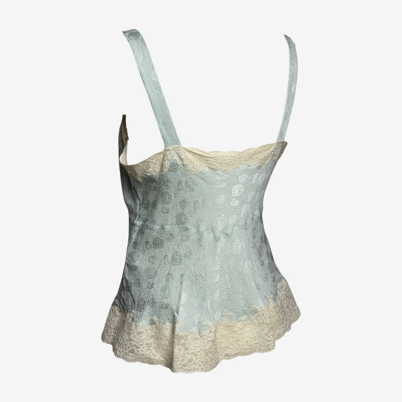 Christian Dior by John Galliano S/S 1999 Pale Blue Rose-Jacquard Lace-Trimmed Camisole Top