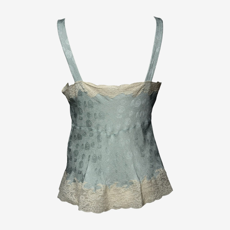 Christian Dior by John Galliano S/S 1999 Pale Blue Rose-Jacquard Lace-Trimmed Camisole Top